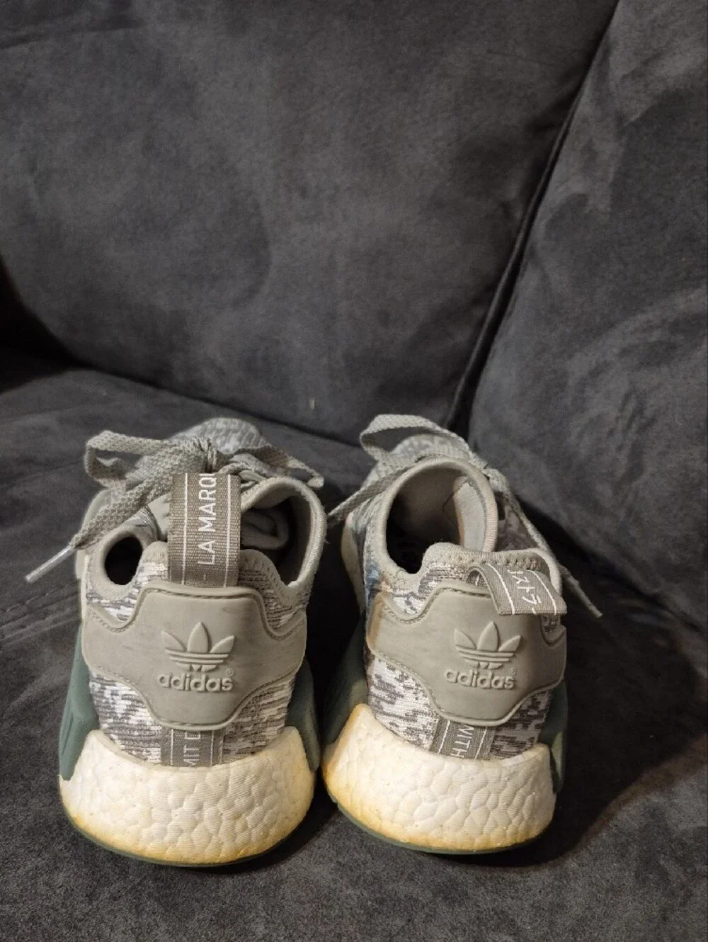 adidas Men’s Gray Knit NMD Sneakers with Green Accents